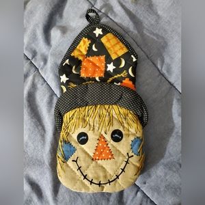 Vintage scarecrow Halloween quilted B&D oven mitt pot holder kitchen 90's euc